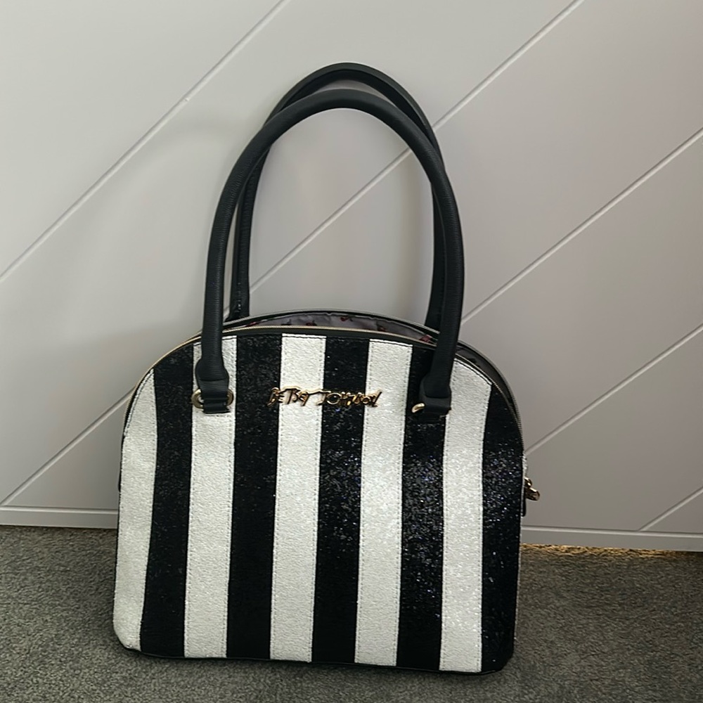 RARE-Betsey Johnson Satchel Black/white Stripe